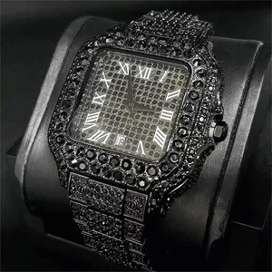 Montre de luxe carrée entièrement sertie de diamants VVS avec cadran romain, montre analogique à quartz entièrement incrustée de diamants pour femmes - Product Image 4