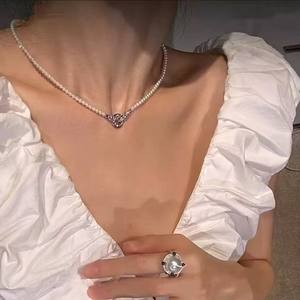 Collier en perles d'eau douce naturelles de style haute couture, 3-4 cercles, zircone carrée simple, vente en gros - Product Image 4