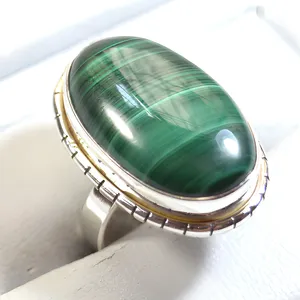 Anillo de cóctel ovalado de malaquita, plata de ley 925, engaste en bisel, estilo bohemio, anillo de moda unisex - Product Image 4