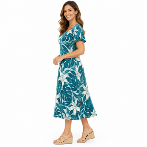 F2WIN Women's Floral Print A-Line Midi Dress Neck Short Sleeve Casual Summer Dress Breathable Polyester Chiffon wholesale - Product Image 3