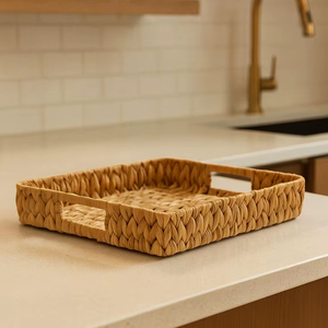 Bandejas Redondas de Mimbre Ecológicas para Almacenamiento, Aptas para Lavavajillas y Fáciles de Limpiar, para Uso en Escritorio y Sala de Estar, Bandejas Decorativas - Product Image 1