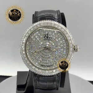 Montre à quartz ronde de luxe tendance 2026, édition limitée, acier inoxydable, unisexe, cadran en diamant moissanite, bracelet en cuir, analogique - Product Image 1