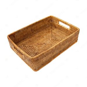 CROSSWEAVE Rectangle Bathroom Tray Countertop Rattan Tray Home Décor <b>Square</b> Tray Built-In Handles - Product Image 5