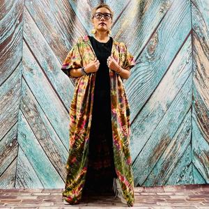 Nouveau produit 2024 : Kimono tie-dye fait main pour femme, style bohème, coupe classique, idéal pour la plage et les vacances d'été, avec 1 bandeau - Product Image 6