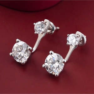 14K White Gold <b>Fine</b> <b>Stud</b> <b>Earrings</b> 3.65 CT Lab Grown Diamond Two-Stone Drop Elegant 3.65 Carat Lab Grown Diamond Drop <b>Studs</b> High - Product Image 3