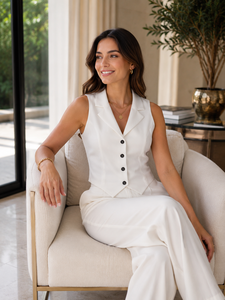 Designer Cotton Business Casual Outfit-Women's White Vest Summer Set Combined <b>Comfy</b> Loose Trousers Two Piece Apparel Maria - Product Image 5