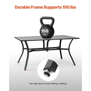 Tavolo da Pranzo da Esterno da 59 Pollici con Foro per Ombrellone da 1,5 Pollici, Rettangolare in Metallo e Acciaio, per 4-6 Persone, per Giardino e Bistrot - Product Image 4