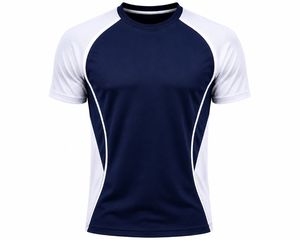 Men's O-Neck Short Sleeve <b>Raglan</b> T-Shirt White Blue Color Blocked Knitted Polyester Quick Dry Sporty Regular Fit - Product Image 2