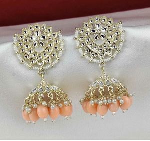 Gold Plated Alloy Flower Design Crystal Rhinestone Chandelier Earrings With Imitation Pearl Drops Women's Wedding Partywear - Product Image 3