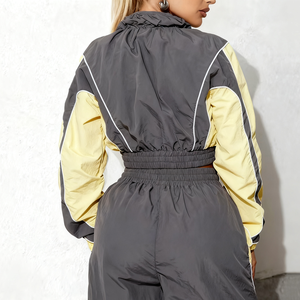 Ensemble de survêtement sportif pour femme, color block, manches longues, pantalon à cordon, polyester léger, tenue décontractée, tenue de printemps - Product Image 3