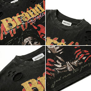 T-shirt Streetwear Oversize Grande Taille Hip Hop Effet Délavé Vintage, Personnalisé par le Fabricant, Imprimé Sérigraphié, en Coton Délavé à l'Acide - Product Image 3