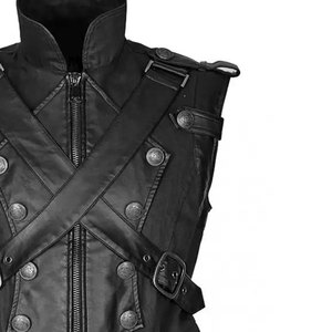 Men <b>Gothic</b> Vest Punk Black Twill Fabric and Faux Leather Contrast Panels Waistcoat Leather Vest - Product Image 5
