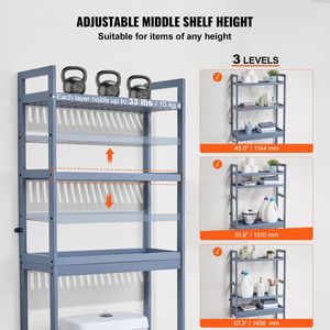 Scaffale portaoggetti in bambù a 3 livelli con 3 ganci, organizer da bagno autoportante regolabile per montaggio ad angolo, accessorio per il bagno - Product Image 3