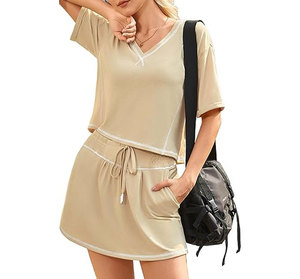 Ensembles 2 pièces pour femmes : Hauts décontractés à manches courtes et jupes assorties avec cordon de serrage – Idéal pour sortir ou se détendre - Product Image 2