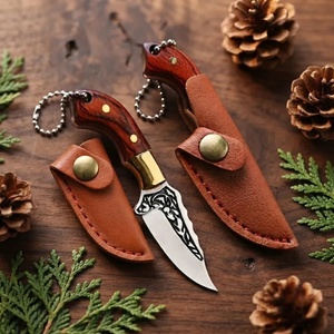 Cuchillo de Caza Mini Hecho a Mano con Hoja Grabada, Diseño de Mango de Madera, Funda de Cuero, Cuchillos Plegables de Supervivencia Utilitarios - Product Image 4