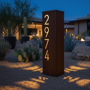 Plaque d'adresse personnalisée en acier inoxydable vertical pour numéro de maison, décoration extérieure de jardin, poteau carré contemporain pour la remise des diplômes - Product Image 5