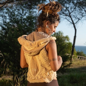 Tribal Sleeveless Hooded Vest for Summer Festivals Nature Inspired Bohemian Wardrobe Summer Cover Up Stylish Layer for Women - Product Image 2