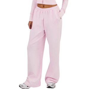 Women's Winter Solid Fitted Cropped Full-Zip Hooded Tracksuit Set Long-Sleeve Top Wide-Leg <b>Trousers</b> Elastic Waist 2-Piece Casual - Product Image 5