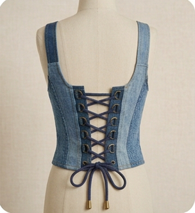 Denim <b>Patchwork</b> Corset Dress Zip Front Sleeveless Casual Dress for Streetwear Boutique - Product Image 3