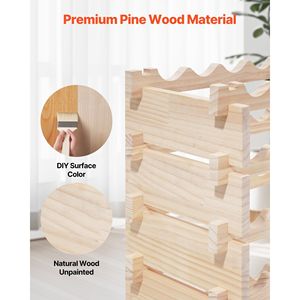 Casier à vin autoportant en bois massif à 8 niveaux, capacité 96 bouteilles, solution de rangement modulaire empilable pour Pinot Noir - Product Image 5