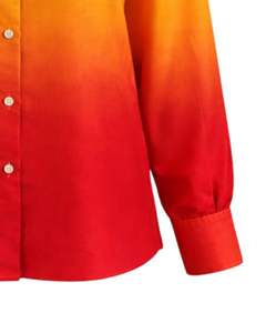 เสื้อเชิ้ตผู้หญิงแขนยาวสีเหลืองซันเซ็ทไล่เฉดสีแดงแบบกระดุมหน้า สไตล์ลำลองสำหรับใส่ทำงาน ผู้ผลิตเสื้อผ้าแบบ OEM สั่งทำได้ - Product Image 6