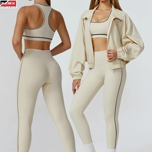Exclusive Women <b>Yoga</b> <b>Jacket</b> And Legging 2 Piece Set High Waist Fitness Wear Stretch Gym Sportswear Outfit - Product Image 1
