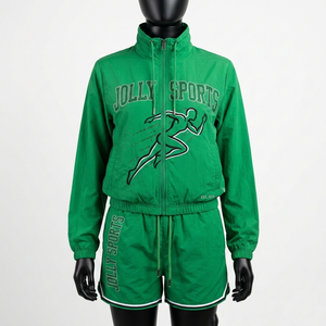 Conjunto de Chaqueta Cortavientos y Pantalones Cortos de Nailon Ligero de Alta Calidad, 120 GSM, para Mujer, Verde, con Logotipo Gráfico - Product Image 6