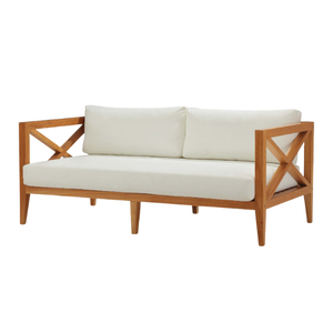 Sofá Moderno de Madera de Teca para Exteriores con Cojines Color Crema, Muebles de Jardín de 2 Plazas, Resistentes a la Intemperie - Product Image 1