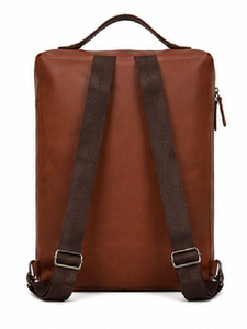 Brown <b>Convertible</b> <b>Backpack</b> leather Soft Handle Zipper Closure Minimalist Design Unisex Travel Bag 20-35L Capacity - Product Image 3