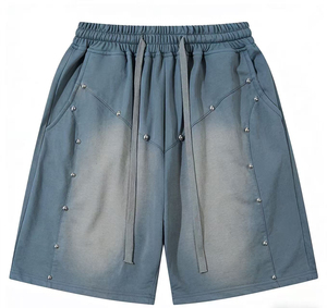 Custom Logo Washed Sweat Shorts Heavyweight Metal Stud Detail 100% Cotton Sweat Shorts Streetwear Unisex - Product Image 3