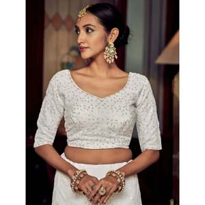 Wonderful White <b>Sequins</b> Georgette Sangeet Lehenga Choli with Dupatta - Product Image 3