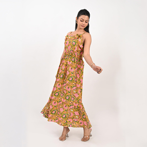 Robe midi à imprimé floral, bretelles spaghetti, coupe évasée, en coton, style bohème, tenue décontractée d'été - Product Image 3
