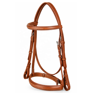 Equipo Ecuestre de Cuero Marrón de Primera Calidad, Brida para Caballo con Costuras Decorativas, Correas Ajustables y Hebillas Metálicas Resistentes - Product Image 1