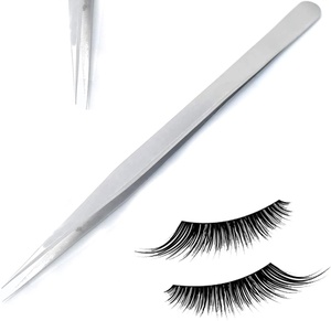 Pince à épiler professionnelle enduite de poudre bleu ciel à double angle en acier inoxydable pour extensions de cils durables - Product Image 3