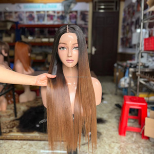 Pelucas de Cabello Humano Vietnamita Virgen de Moda, Lisas y Rectas, con Frente de Encaje Transparente, Sin Pegamento, Color Personalizado - Product Image 2