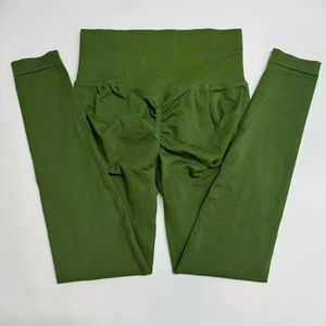 High Waist Olive Green Leggings <b>Ankle</b> Length Solid Color Breathable Spandex Nylon Knitted Casual Women's Yoga Pants Autumn Wear - Product Image 1