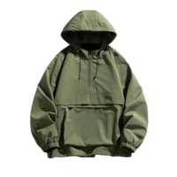 Veste Anorak Homme Coupe-Vent à Capuche Unie avec Deux Grandes Poches, Fermeture Éclair Personnalisée, Résistante à l'Eau, Design de Haute Qualité