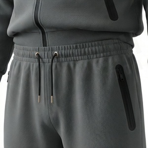 Survêtement gris à capuche en polaire respirant pour homme, fermeture éclair intégrale, poches latérales, couleur unie, vêtements de sport décontractés, tenue d'hiver, coupe classique - Product Image 5