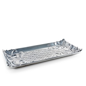 Rectangular Metal Serving Tray With Engraved Pineapple Leaf Pattern Vintage Decorative <b>Plate</b> For Party Hosting And Everyday Use - Product Image 1