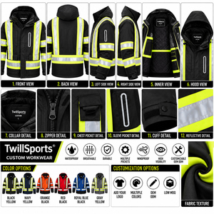 Veste de travail imperméable d'hiver pour hommes, veste de sécurité personnalisée haute visibilité avec des éléments de sécurité réfléchissants, vêtements de travail pour ouvriers - Product Image 6