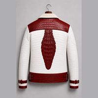 Blouson en cuir pour homme à motif crocodile, col rabattu en fausse fourrure, blouson en cuir pour motards