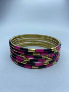 Bracelets en bois de luxe avec blocs rectangulaires en laiton incrusté, style bohème, collection empilable, artisanat en résine - Product Image 4