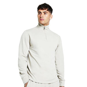 Survêtement décontracté de luxe en coton épais de haute qualité, coupe oversize avec col ras du cou et demi-zip, épaules tombantes - Product Image 3