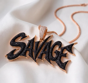 Pendentif Hip Hop SAVAGE plaqué or 24 carats avec lettre en diamant noir, collier Iced Out pour hommes - Product Image 3