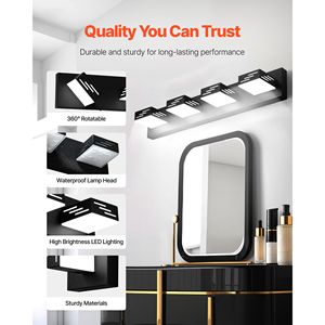Moderna Lampada da Bagno a 4 Luci LED, 25,59 Pollici, Finitura Nera, Illuminazione da Parete per Bagno con Specchio Cromato IP44 Impermeabile - Product Image 3