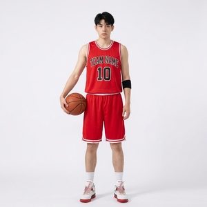 Ensemble de maillots de basket-ball rouges personnalisés de qualité supérieure, sans manches, uniforme d'équipe pour hommes, respirant, en polyester, imprimé à l'écran, kit sportif - Product Image 1