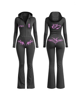 Custom Women Set <b>Body</b> Two Piece Outfits Basics Hoodie and Flare Pants Zip Jacket Skinny Flared Pants Jogging <b>Suits</b> Tracksuit Set - Product Image 2