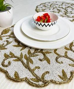 Embroidered Floral <b>Table</b> <b>Runner</b> Cream <b>Gold</b> Classic Style Home Decor Washable Cotton - Product Image 5