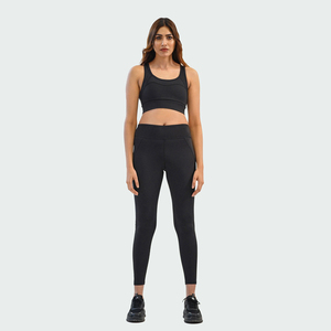 <b>Women</b> Yoga Set 1 Piece Black Crop <b>Top</b> High Waist Leggings Full Length Seamless Breathable Spandex/Nylon Quick Dry Eco-Friendly - Product Image 1