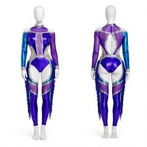 Tenue de majorette personnalisée pour adultes, combinaison de cheerleading brillante et légère avec franges et strass, fournisseur en gros - Product Image 1